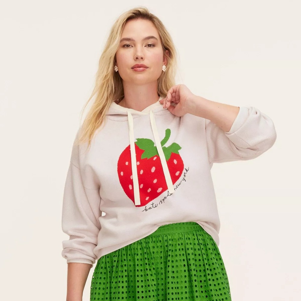 Kate Spade, Target Extra Small Strawberry Hooded Sweatshirt Cream Long Sleeve XS